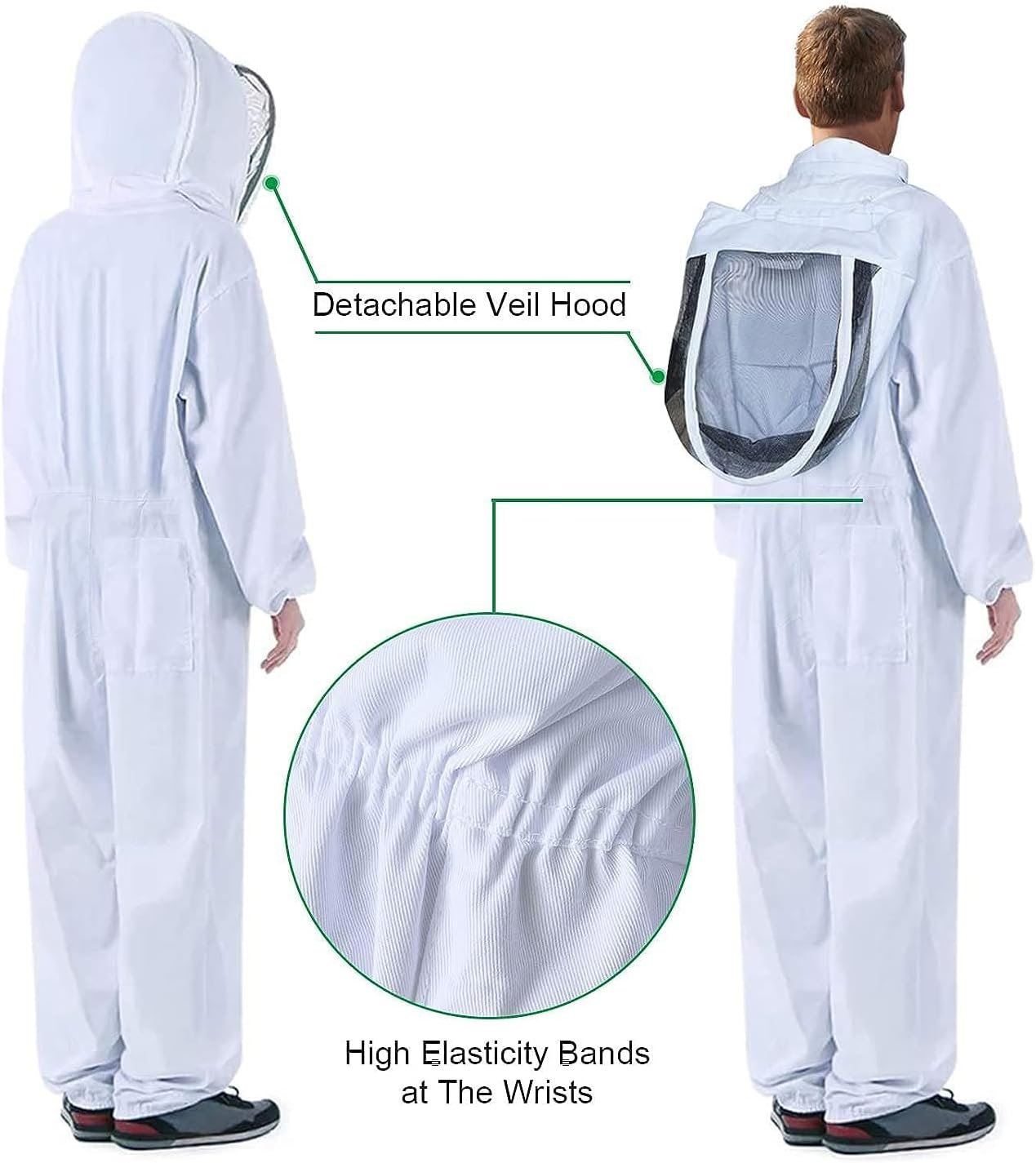Professional Beekeeping Suit Outfit Apiarist Full Body Suit Beekeeping Jacket with Gloves&Ventilated Hood Beekeeper Hat with Netting Protection for Backyard Beginner Beekeepers image number 5
