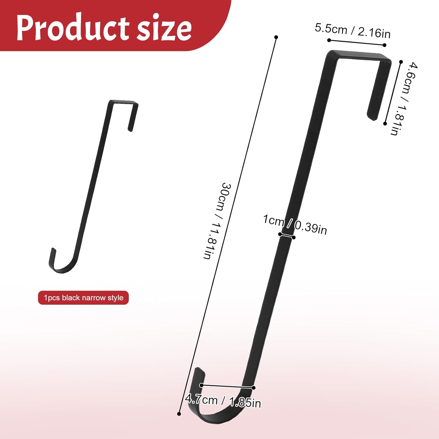 30 Cm Wreath Hanger for Front Door Black Wreath Hangers over the Door Hanger Hook Wreaths Holder Christmas Halloween Easter Wreaths Hook Decorations Indoor Outdoor Narrow