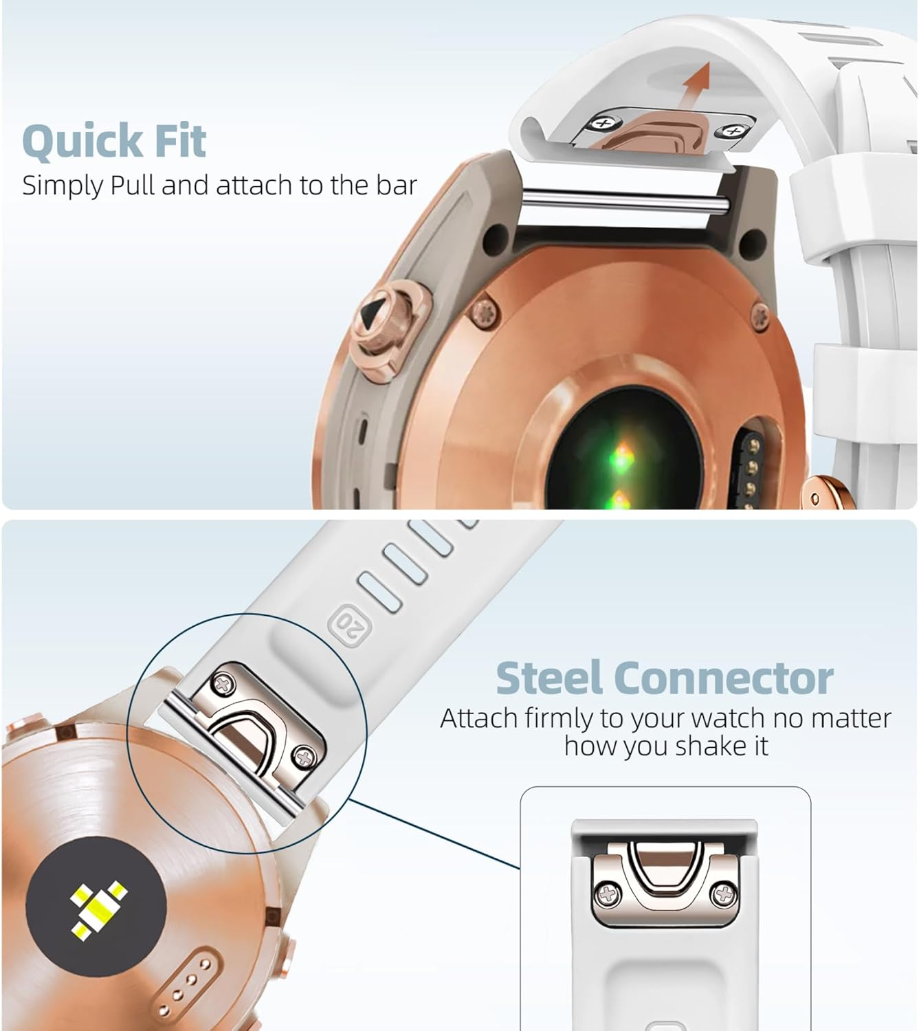 PCAVO Quickfit 20Mm Watch Band for Garmin Fenix 5S 6S 7S Pro Solar - Rose Gold Buckle - Rugged Silicone Wristband Replacement for Garmin Epix Pro Gen 2 42Mm Descent Mk2S/3/3I image number 3