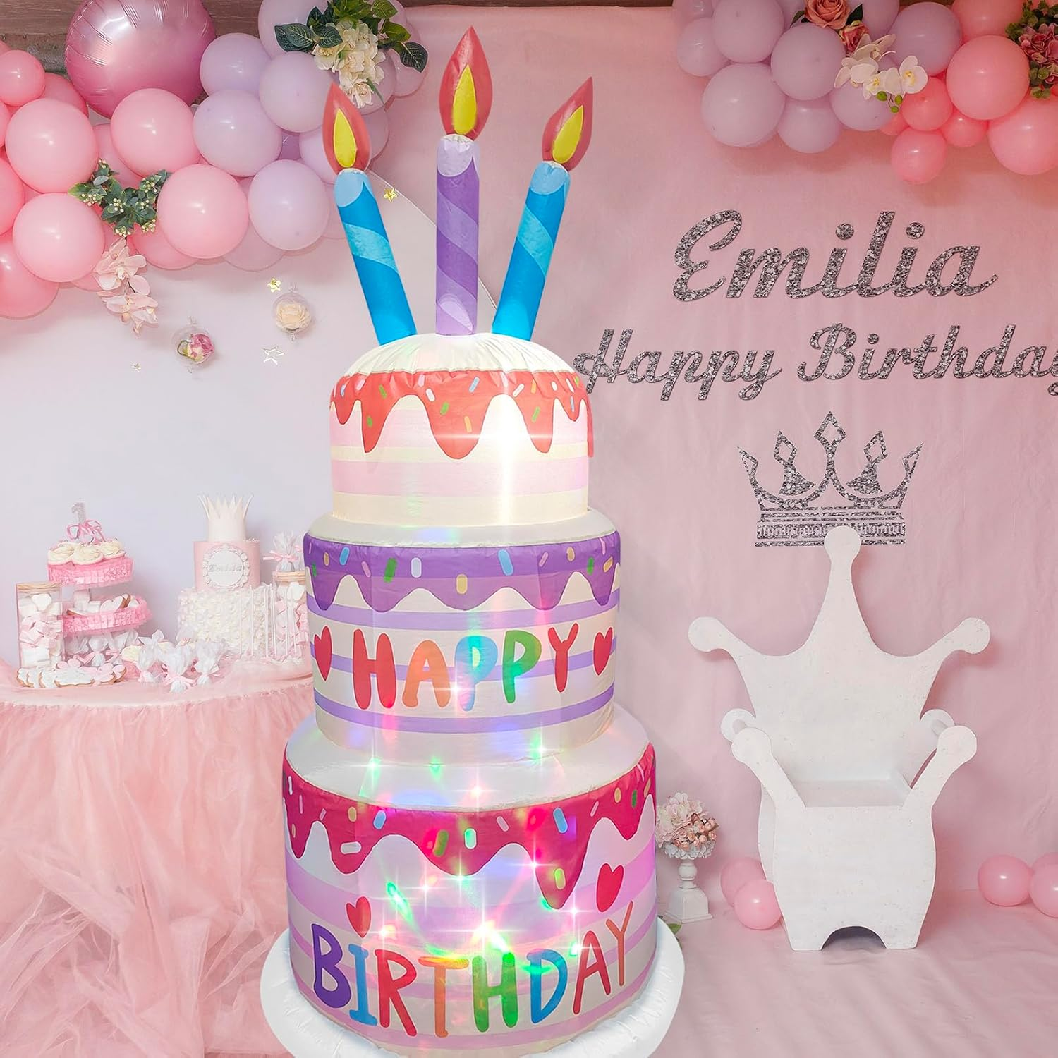 6 Ft Happy Birthday Inflatable Cake Decor with LED Lights &ndash; Outdoor Blow up Yard Sign, Indoor Party Decoration for Home, Lawn, Garden Celebration image number 6