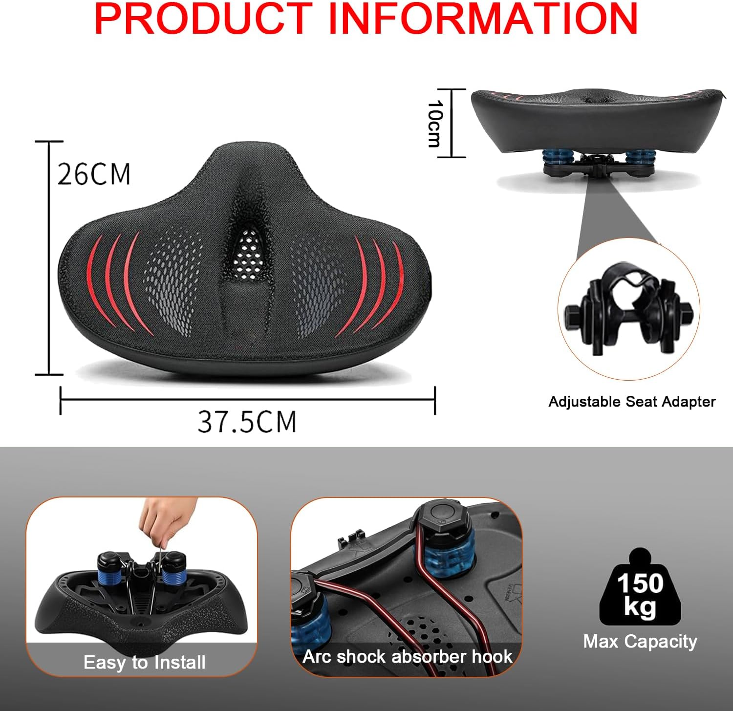 Upgrade Extra-Wide Noseless Bike Saddle with Memory Foam, Waterproof & Super Comfort, Compatible with Peloton Bikes, Exercise Bikes, Ebikes and City Bicycles image number 1