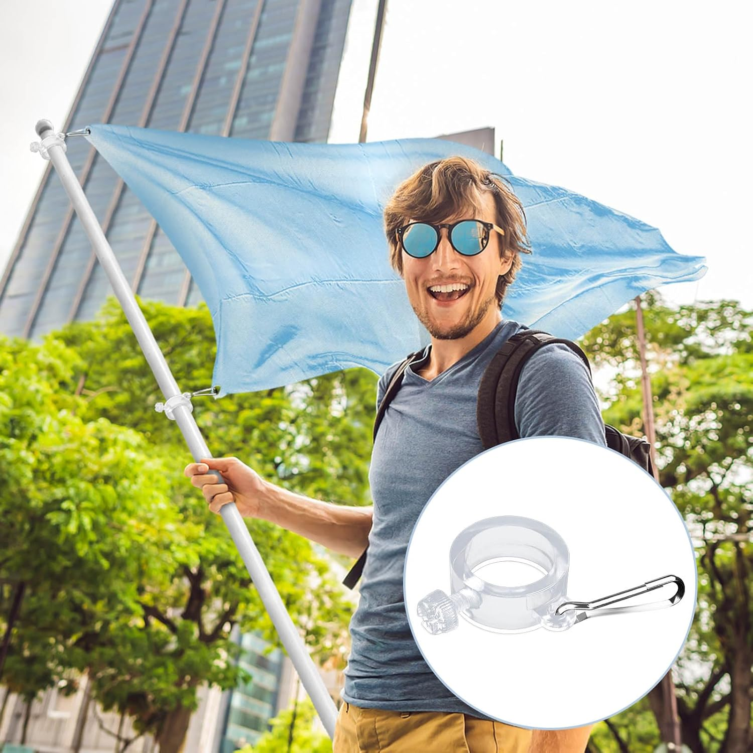 8 Pack Plastic Flag Pole Ring with Hook, Flagpole Mounting Rings Clip with Fixed Hook, Flag Rings for Flagpole for Various Outdoor Team Seasonal Flag (Transparent) image number 6