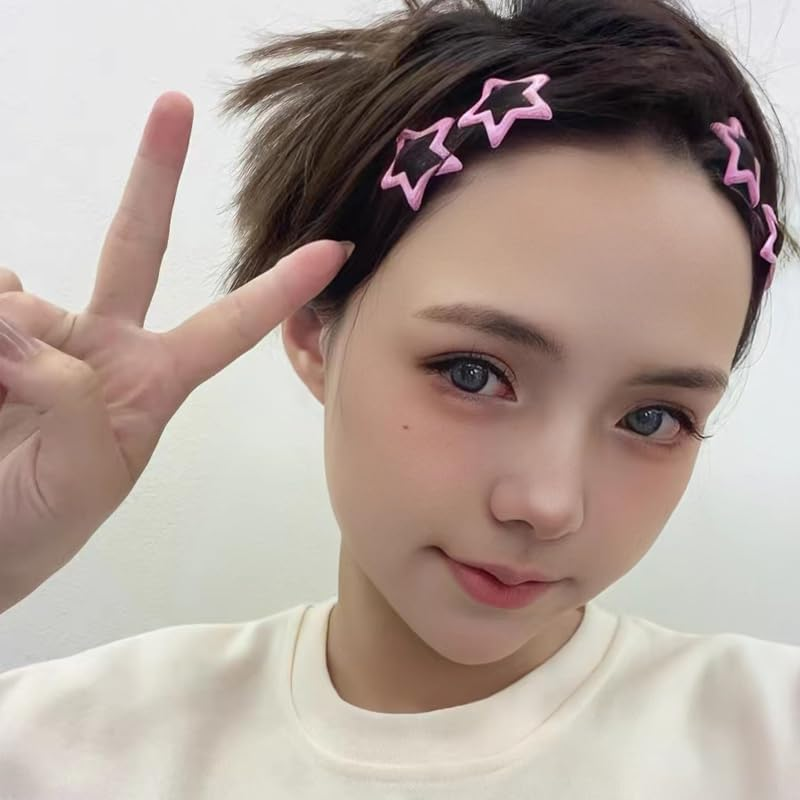 Pink Star Snap Hair Clips Y2K Non Slip Colored Metal Hair Clips Snap Hair Barrettes for Thick Thin Hair 10 PC 1.22 in Star Hairpin Headdress Headpiece Cute Hair Accessories for Women Teen Girls image number 3