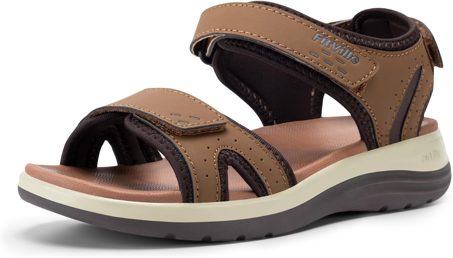 Fitville Women'S Wide Sandals, Flat Outdoor Sandals with Adjustable Ankle Strap for Plantar Fasciitis & Swollen Feet | Arch Support & Slip Resistance & Comfortable