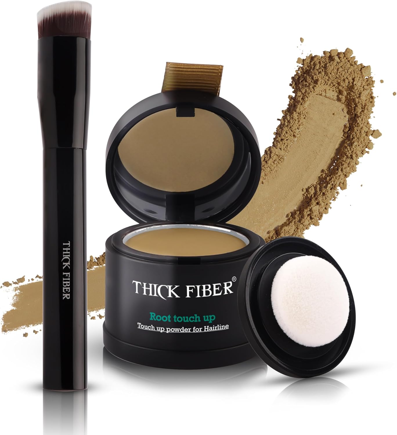 THICK FIBER Root Touch up & Hairline Powder with Brush (Dark Brown) &ndash; Covers Grey Roots & Thin Hair &ndash; Water & Sweat Resistant &ndash; Hair Loss Concealer for Women, Bald Spots, Root Coverage & Part Lines