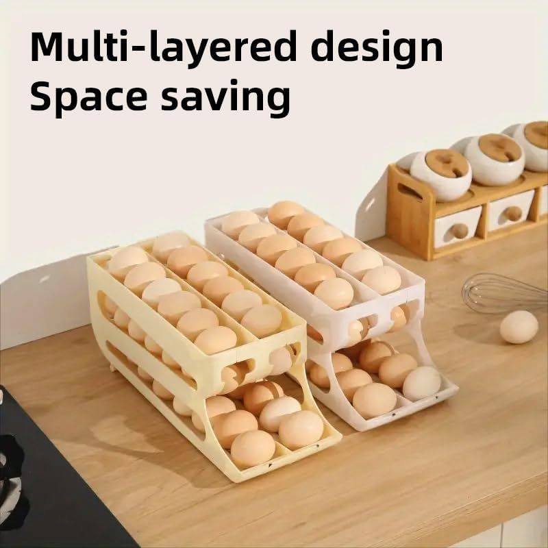 AIMALL Three-Layer Slide-Type Egg Storage Box, Automatic Rolling Design, Space-Saving Refrigerator Organiser with Anti-Fall Rounded Edges &ndash; 14.17X5.35X5.35 Inch - Grey image number 5
