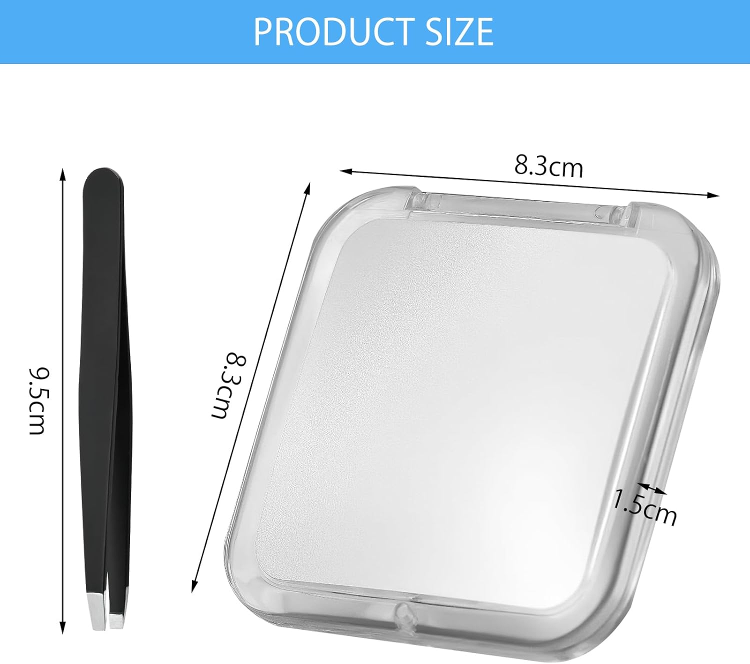 UOCAI Foldable Travel Mirror with 15X Magnifying Mirror and Tweezers, Double-Sided Compact Mirror with Magnification, Square Cosmetic Mirror, Travel Mirror Small for Purses, Handbags image number 1