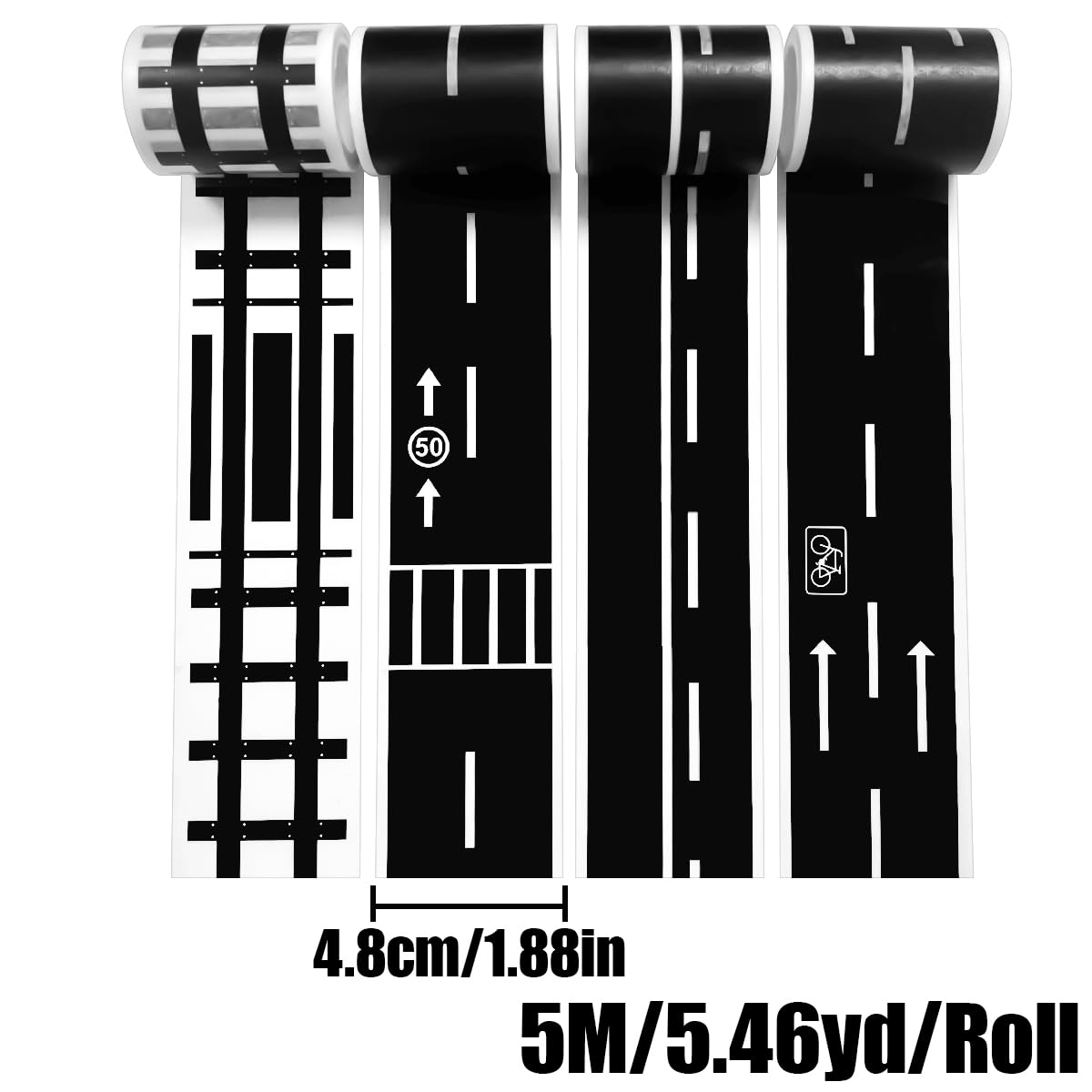 Road Masking Tapes Sticker, 4 Rolls Black & White Traffic Washi Tape for DIY Crafts, Scrapbook (4.8 * 500 Cm/1.88 * 196.8 In) image number 2