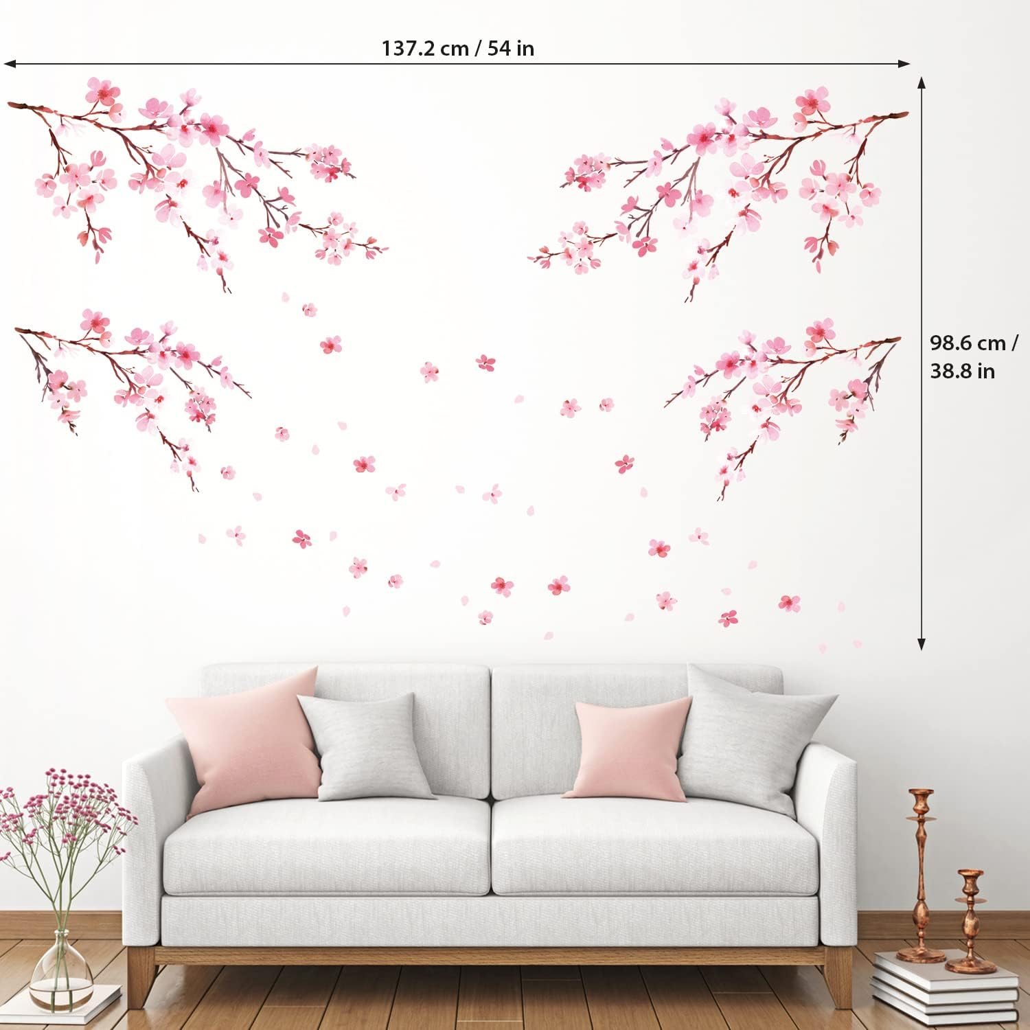 DECOWALL Cherry Blossom Tree Wall Stickers &ndash; Pink Flower Branch & Petal Decals for Kids Bedroom, Nursery, or Living Room Decor (DS12-2003P1903) image number 1