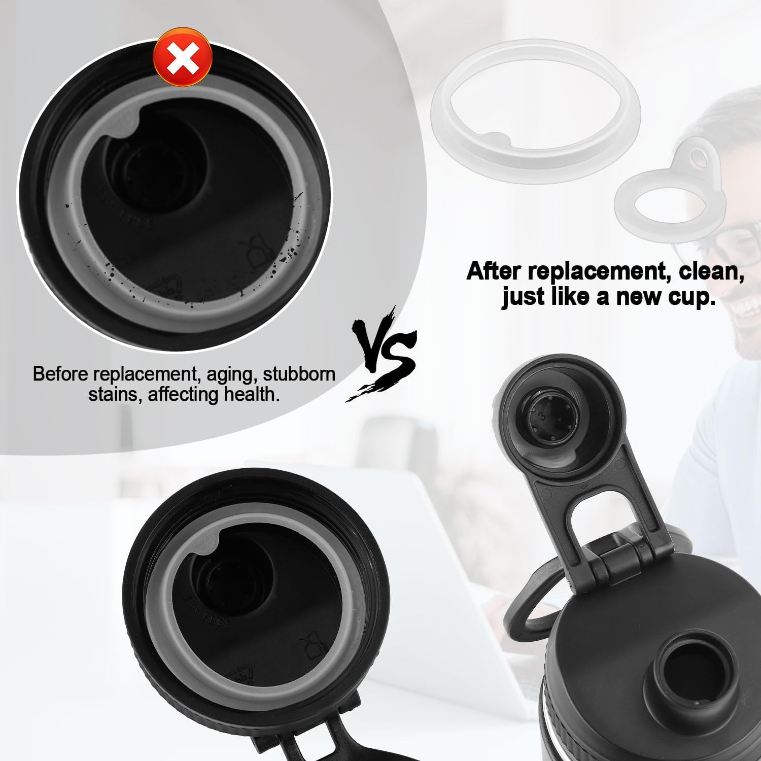 4Pcs Gasket Replacement for TAKEYA Actives, Silicone Sealing Ring Gaskets Seal Parts Leak-Proof Water Bottle Lid O Ring Replacement Compatible with TAKEYA Actives All OZ (Not for TAKEYA Originals) image number 5