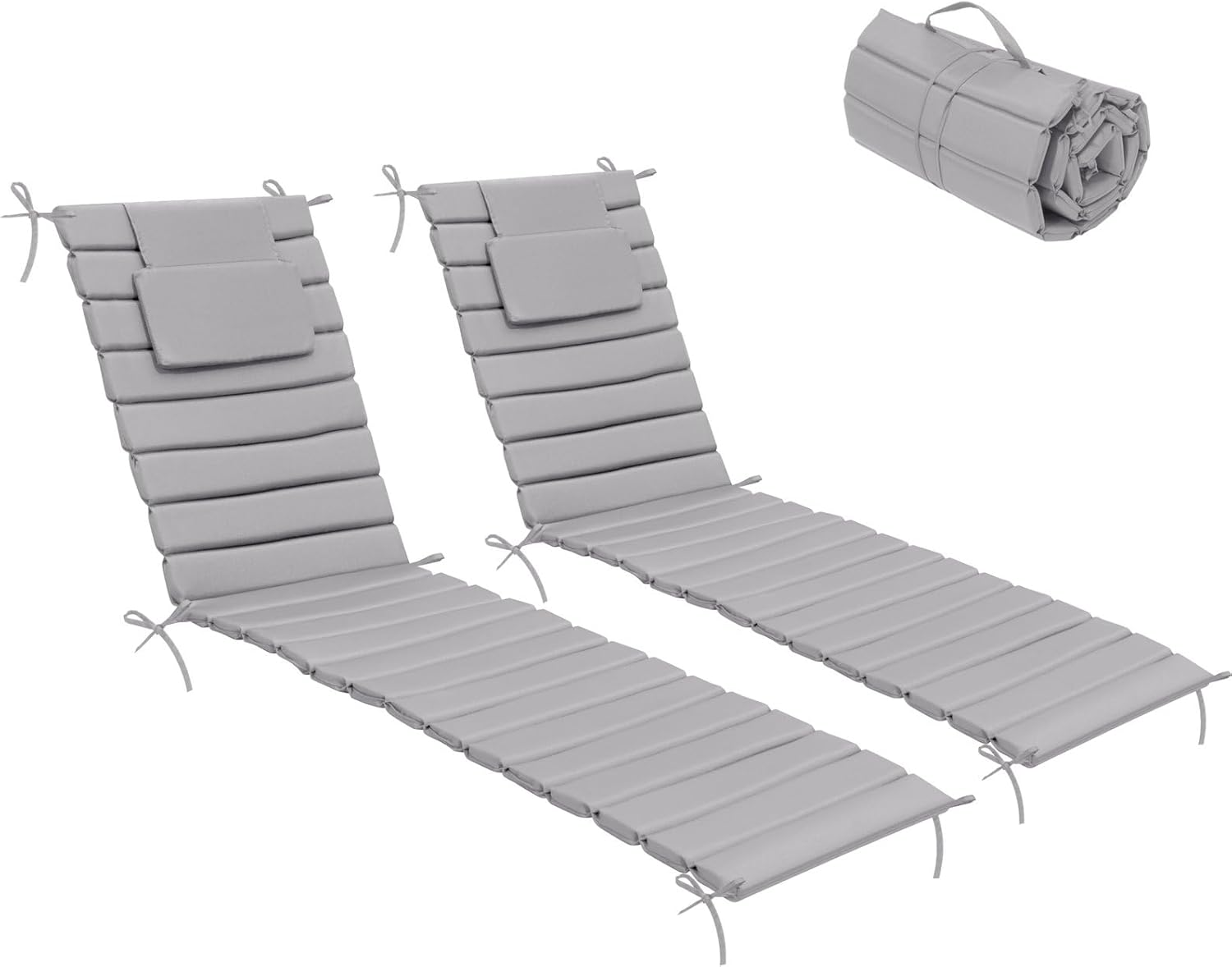 Crestlive Products Chaise Lounge Cushion Outdoor Set of 2, Waterproof Foldable Pool Lounge Chair Cushions with Straps, Lounger Cushions for Outdoor Furniture, Patio, Lawn, 80''Lx26''W (Beige)