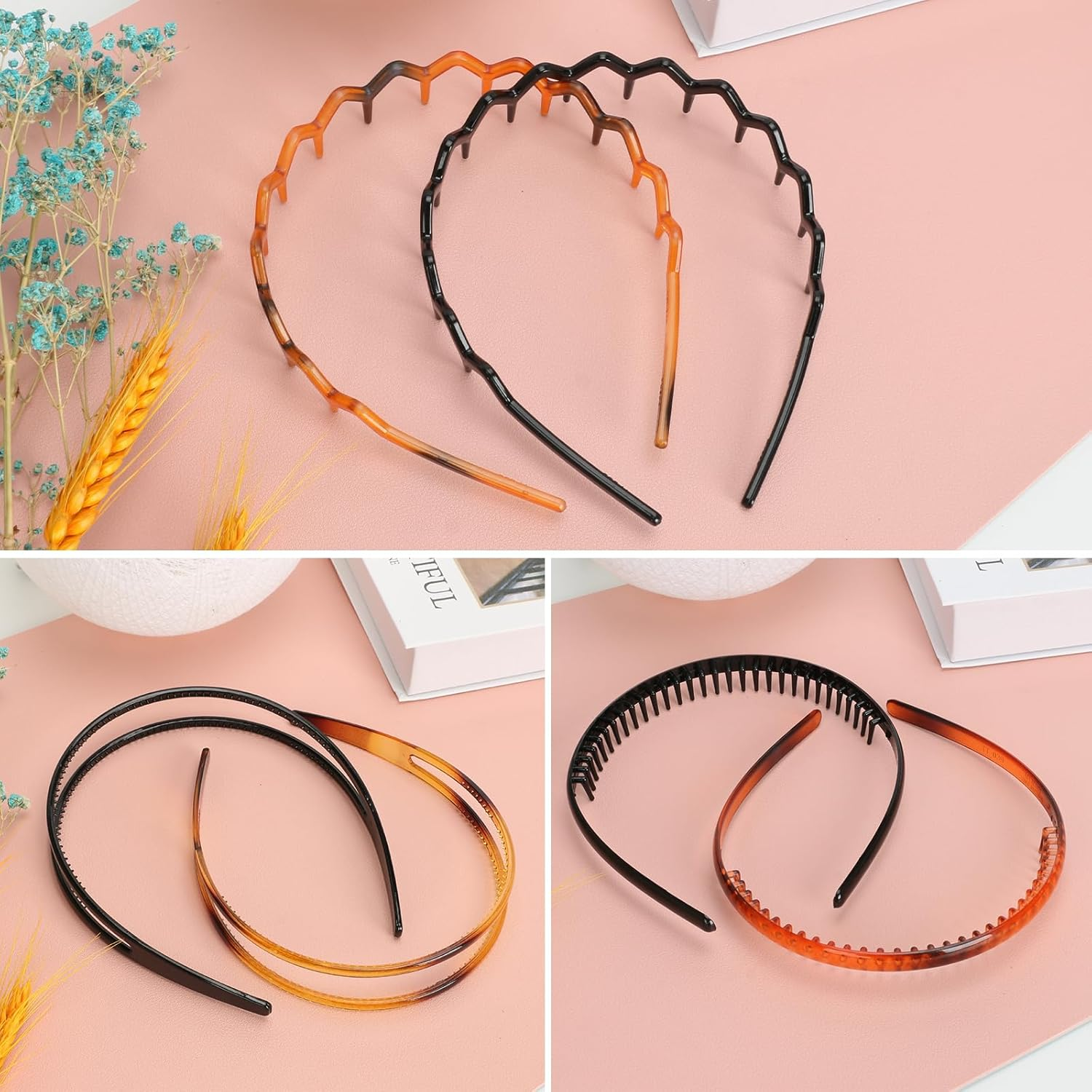 TAIXING Pack of 6 Zigzag Headbands, Shark Tooth Hair Band, Plastic Zag Headbands, 3 Styles Headbands, Women Men, Non-Slip Headbands with Teeth for Daily Wear, Make-Up, Washing, Outdoor