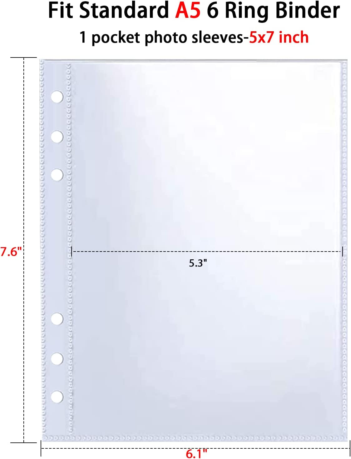 30 Pack 60 Pockets 5X7' Ultra-Clear Photocard Sleeves for 6 Ring A5 Binder, Double-Sided 1 Pocket Photo Pages, Top Loading Sheet Protector for Photos, Postcards, Seed Packets