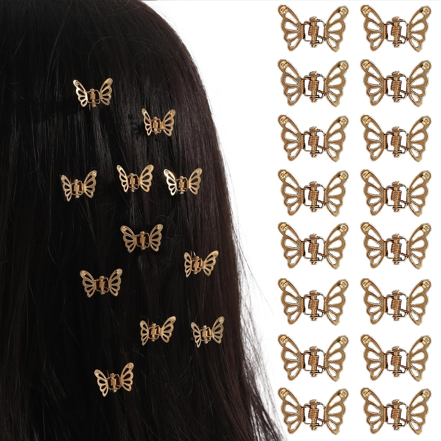 30 Pcs Butterfly Hair Clips Gold Metal Barrettes Claw Clips Strong Hold Non-Slip Alloy Hair Accessories for Women Small Mini Hollow Design