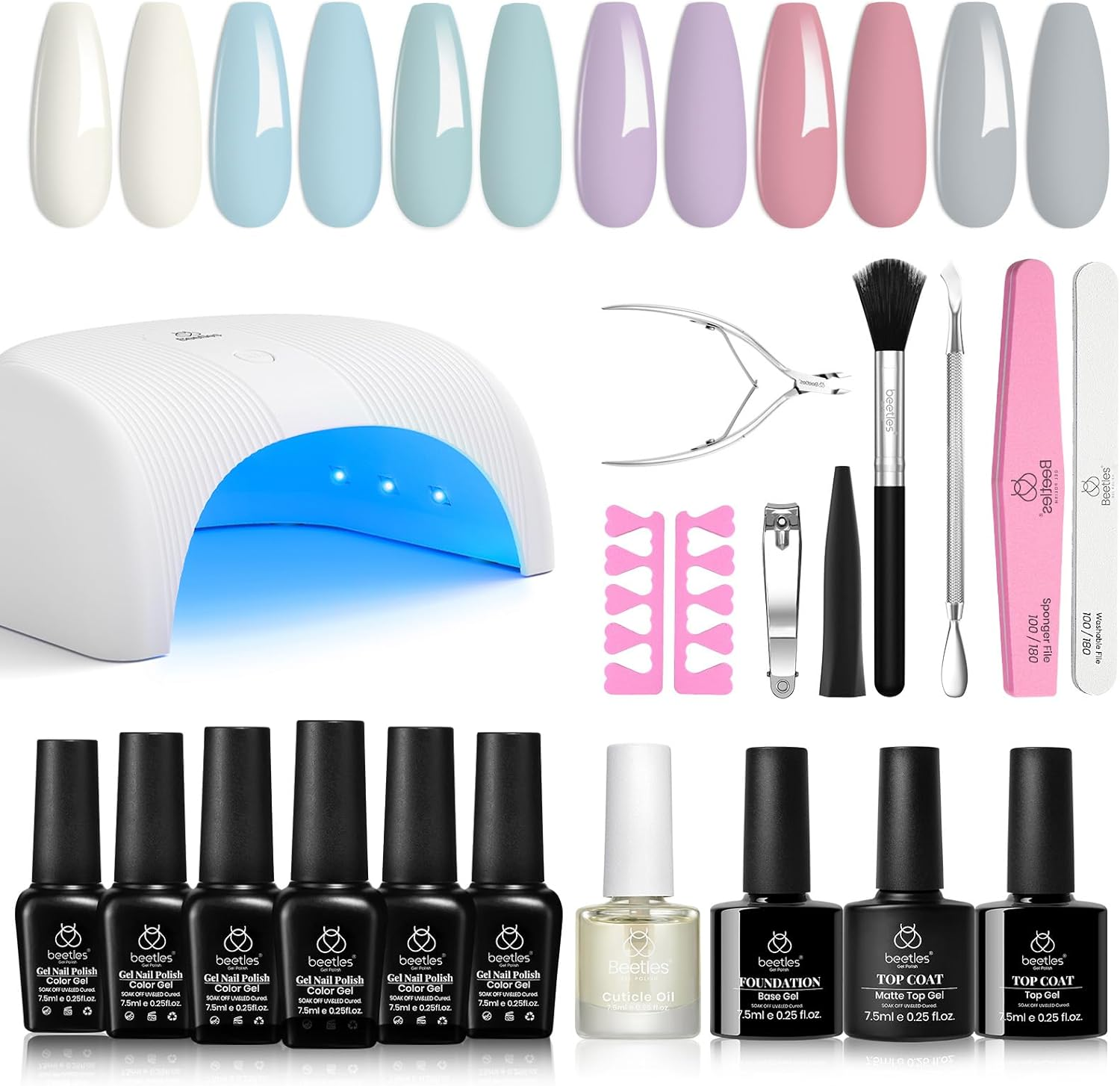 Beetles Gel Polish Gel Nail Polish with Uv Light Starter Kit, 6 Colors Muted Pastel Gel Polish with 3Pcs Base Gel Top Coat Cuticle Oils Nail Art Accessories Poetic Vision Kit DIY Soak off Led Gel for Girls image number 4