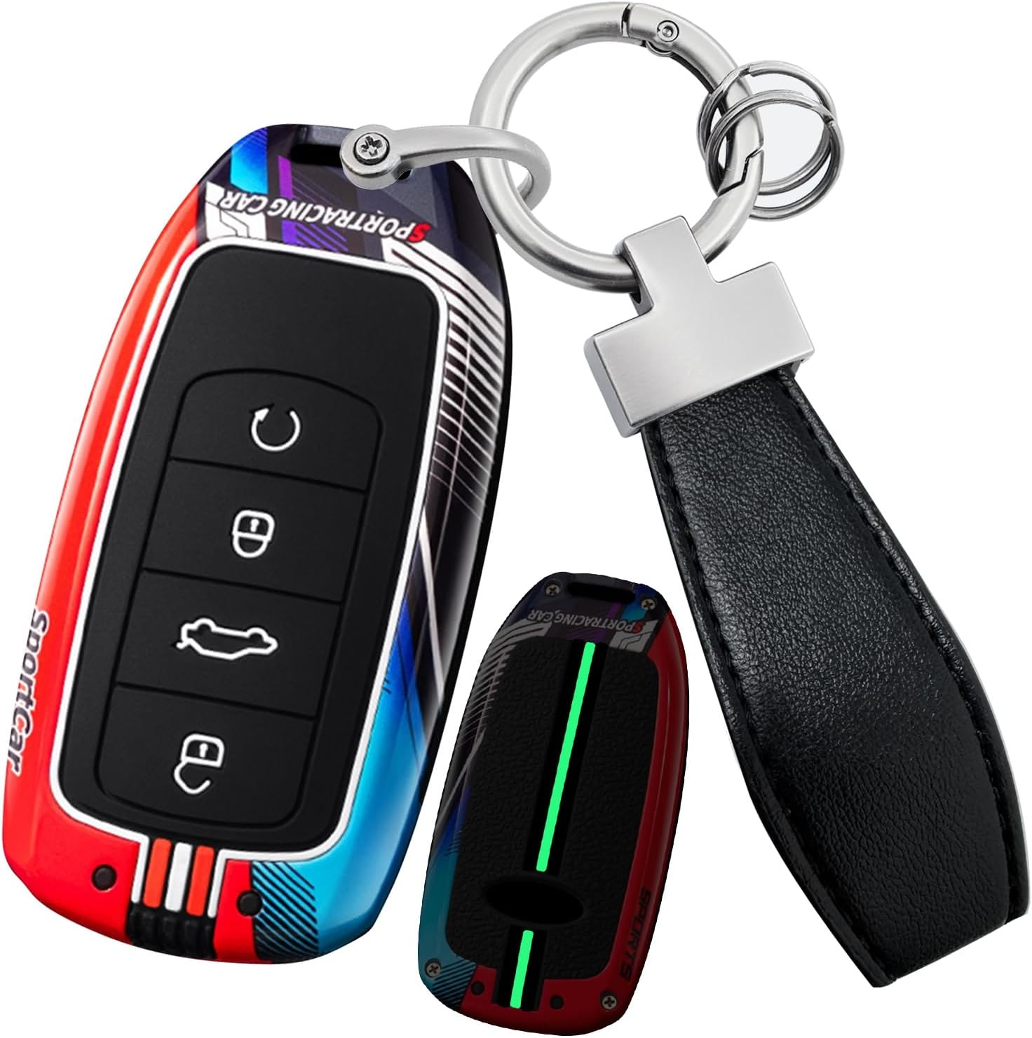 Ontto Luminous Car Key Fob Cover Fit for Chery Jaecoo J7 J8 7 Tiggo 8Plus 8 5 plus 7Pro Max Omoda 5 C5 Arrizo Key Holder Metal Smart Shell Case Keyring Keychain Auto Styling Accessories Red 3 - 2-Black image number 4