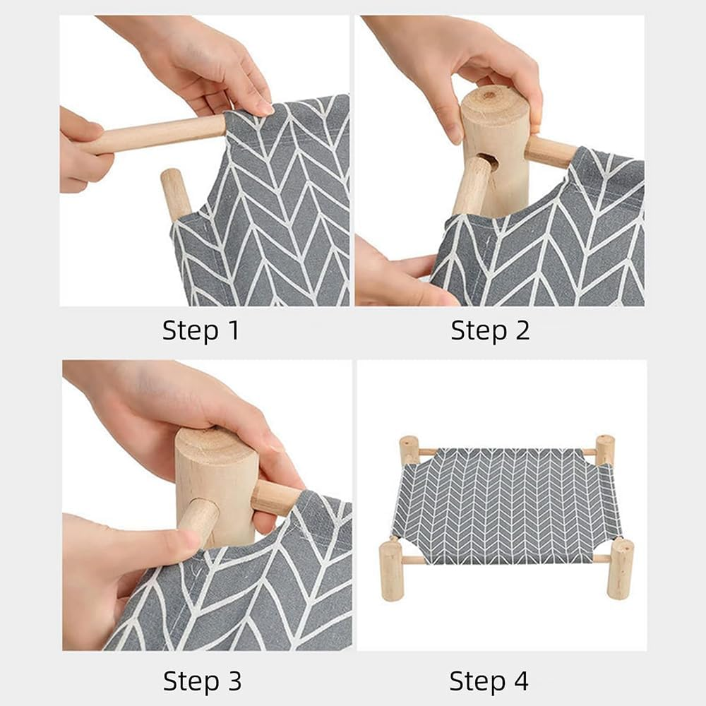 Cat Hammock Bed, Small Dog Wooden Elevated Cat Bed, Breathable Outdoor Cat Bed for All Seasons, Elevated Pet Sleeping for Indoor, Raised Cat Cots Furniture Pet Bed Puppy Bed image number 5