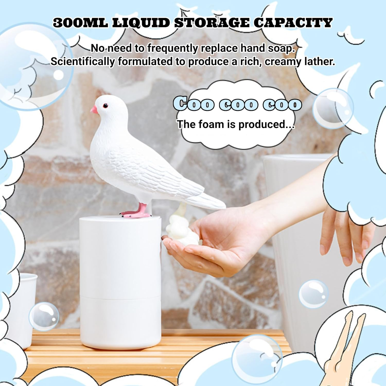 Bewinner Blue Bird Automatic Touchless Induction Refillable Soap Dispenser for Kitchen Bathroom Hall (White) image number 6