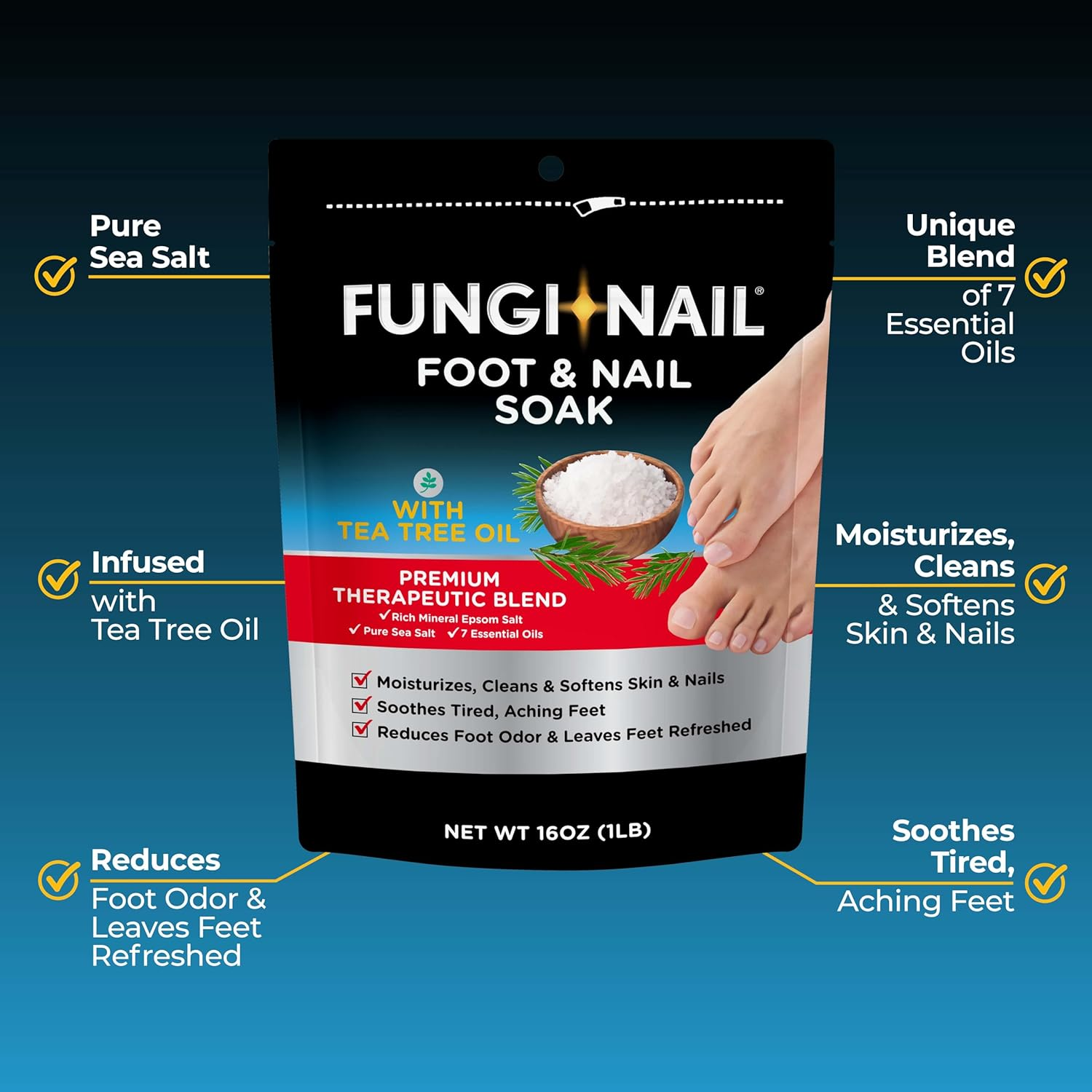 Fungi-Nail Foot & Nail Soak with Tea Tree Oil - Moisturize, Reduce Foot Odor, & Soothe Aching Feet - a Therapeutic Blend of Rich Mineral Epsom Salt, Pure Sea Salt, and 7 Essential Oils - 1 Pound image number 3
