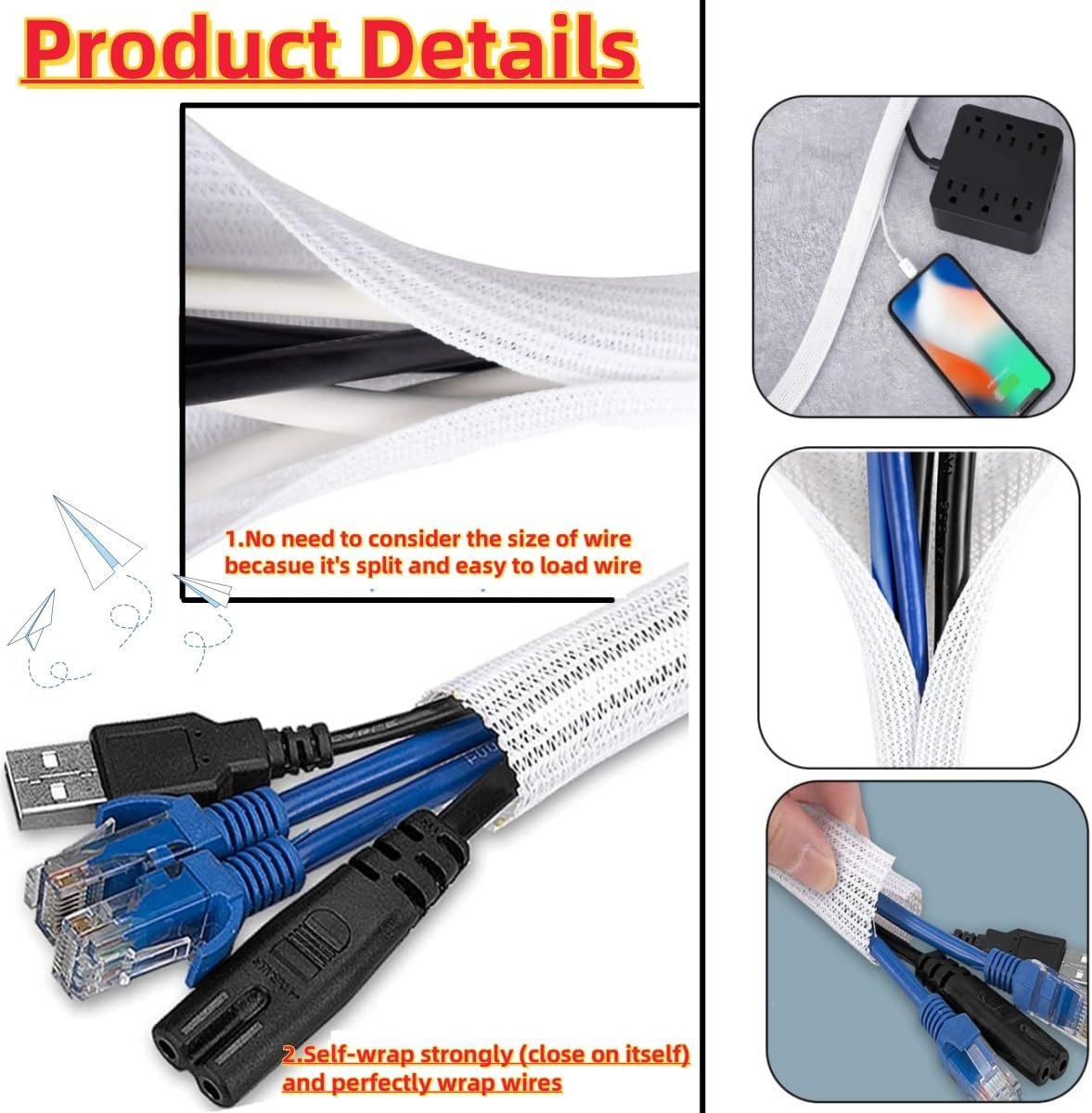 KLHCDUO Cable Protector Cable Wrap Cover,6.6 Ft (2M)- 1/2 Inch Inner Diameter Cable Organizer, Suitable for TV, Computer, Braided Wire Management, for Home and Office Use image number 2