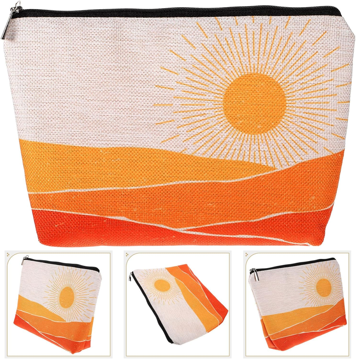 VERDANVERSE Waterproof Cotton Linen Makeup Bag with Geometric Pattern, Portable Travel Cosmetic Organizer Pouch for Toiletries and Accessories, Lightweight Bohemian Style Toiletry Bag image number 6