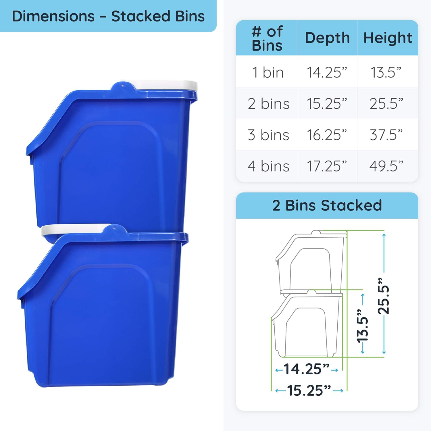 Recycling Rules 6 Gallon Stackable Recycling Bin Container in Blue, Eco-Friendly Bpa-Free Handy Recycler with Handle, 4-Pack image number 3