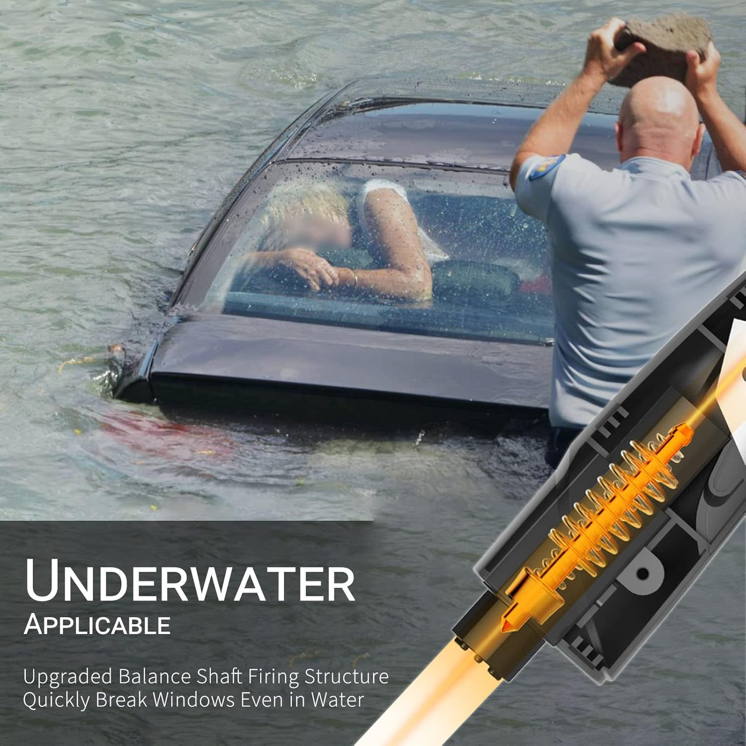 SINSEN Window Breaker Seatbelt Cutter, Car Emergency Safety Keychain, Seat Belt Escape Tool and Glass Hammer, Spring-Loaded for Land and Underwater, 2PCS, Yellow image number 5