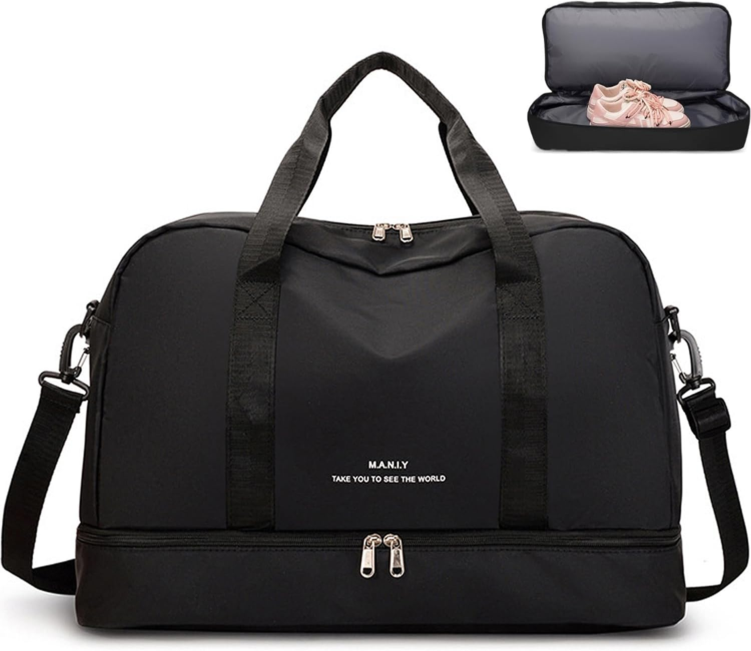 Expandable Travel Duffel Bag,Travel Duffle Bag,H HOME-MART Tote Sports Gym Bag, Shoulder Overnight Weekender Bag Travel Duffel Bags for Women & Men, Hospital Bag with Trolley Sleeve/Wet Pocket image number 2