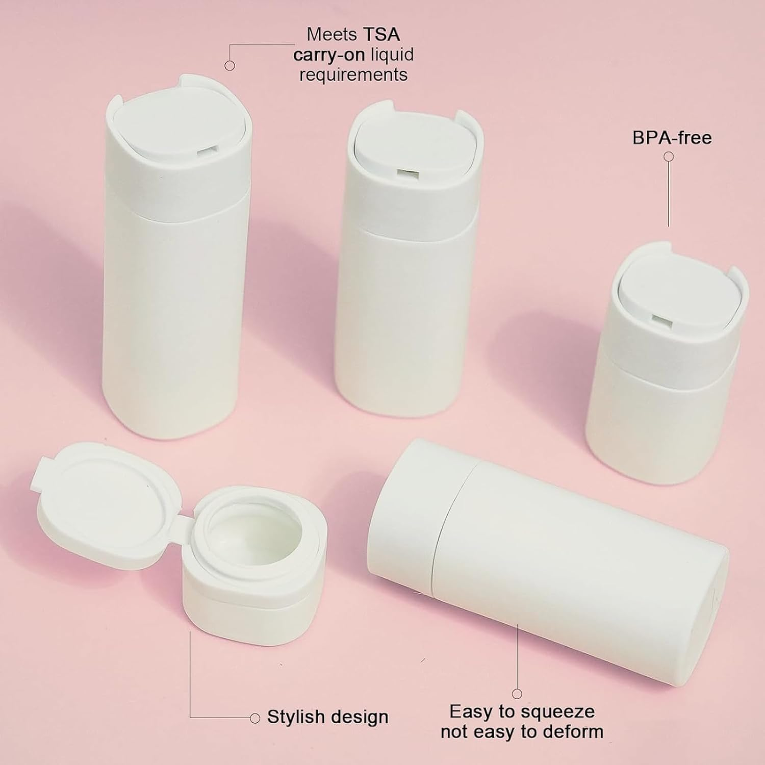 Weidllys 5Pcs Travel Cream Dispenser Bottles Set Travel Bottles Toiletry Containers Set, TSA Approved, Travel Essentials，Modern，Beige image number 3