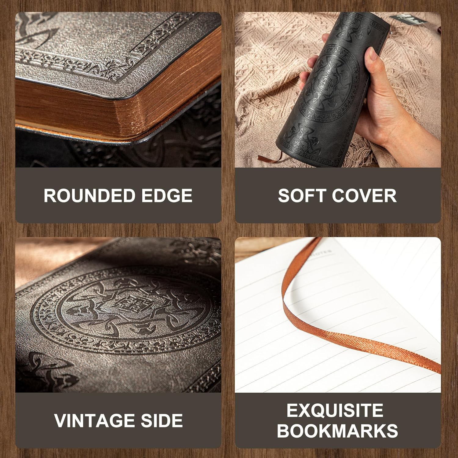 CAGIE Leather Vintage Journal for Men Soft Cover 256 Lined Pages Notebook 180 Lay Flat for Writing Travel Diary, 5.7'' X 8.3'', Black image number 6