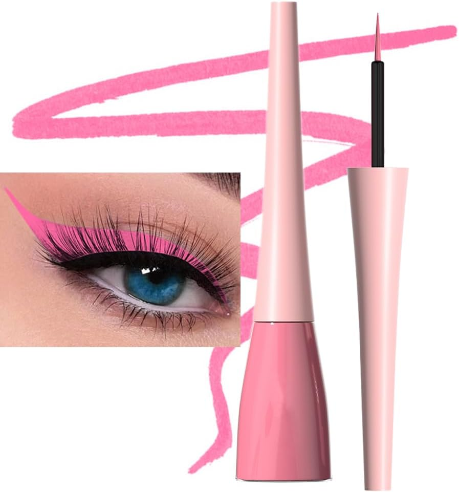 Evpct 2Pcs Hot Pink Rose Red Liquid Eyeliner Set Waterproof Neon Bright Light Pink Eye Liner Liquid Pen Pencil for Women Eyes Delineadores De Colores Para Ojos Delineador De Ojos Contra El Agua 02&11