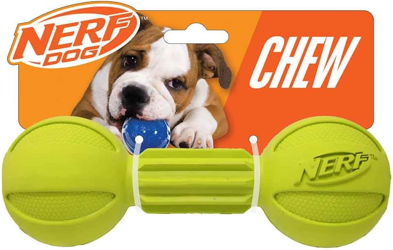 Nerf Dog Rubber Chew Barbell Dog Toy, Lightweight, Durable and Water Resistant, 7.5 Inches, for Medium/Large Breeds, Single Unit, Green (6994) image number 4