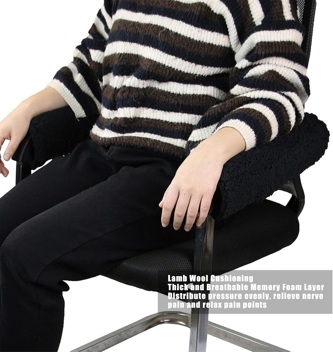 Wheelchair Armrest Cover, 1 Pair Memory Foam Sheepskin Pads for Adults Kids, Removable Wheelchair Accessories for Office, Transport Chair, Standard Wheelchair, Protecting against Soreness image number 6