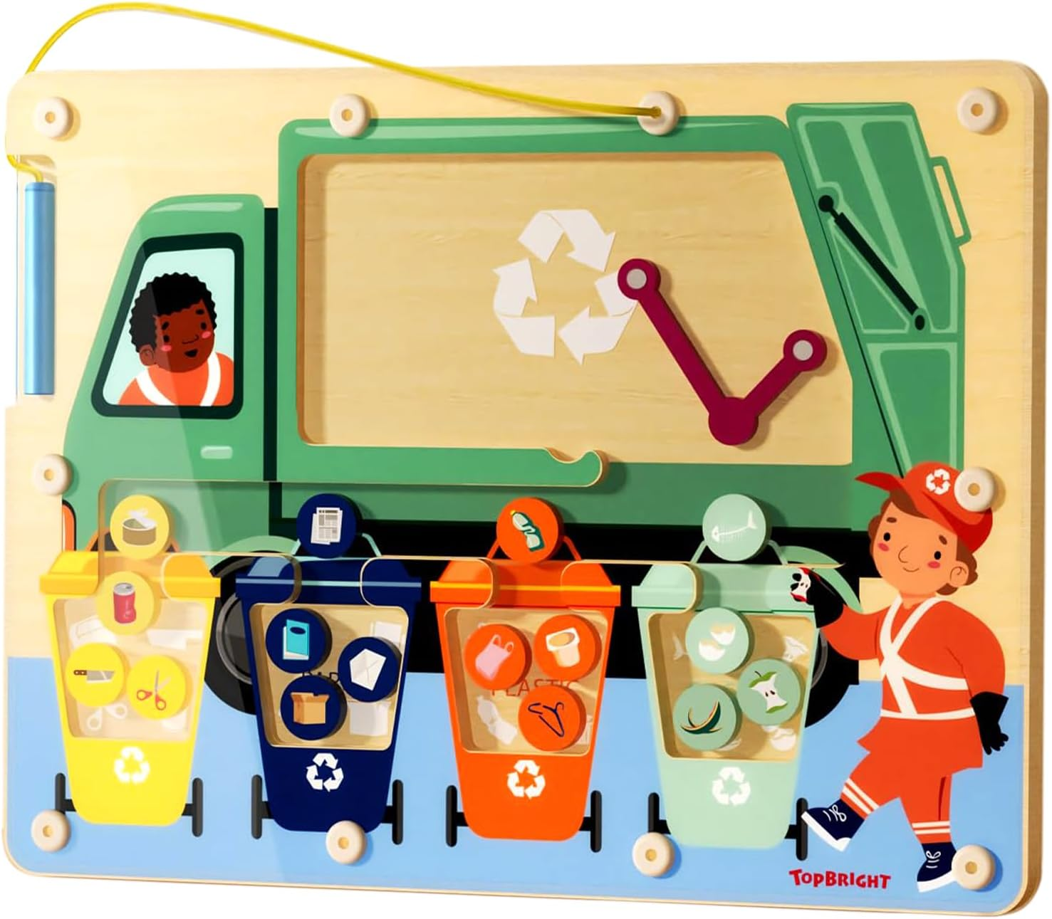 TOP BRIGHT Magnetic Color Maze Sorting Game Montessori Toys for 3+ Year Old, Wooden Garbage Magnet Educational Learning Toys, Toddler Travel Toys Fine Motor Skills for Boys Girls Gift image number 3