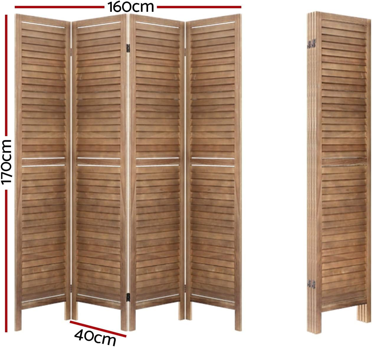Artiss 4 Panel Room Divider, Folding Wooden Privacy Portable Screen Shelf Dividers Partition Wall Screens Home Pet Child Indoor Balcony Bedroom Furniture, Separator Water-Resistant Brown image number 6