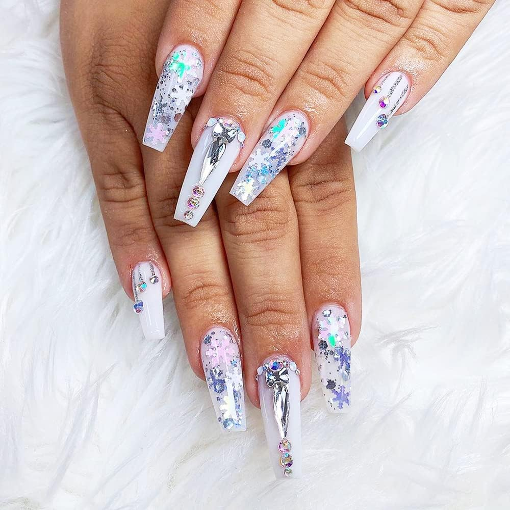 Snowflake Nail Glitter Sequins, 2 Boxes Christmas Nail Art, Holographic Christmas Nail Art Sequins for Snowflake Glitter DIY Decoration image number 6