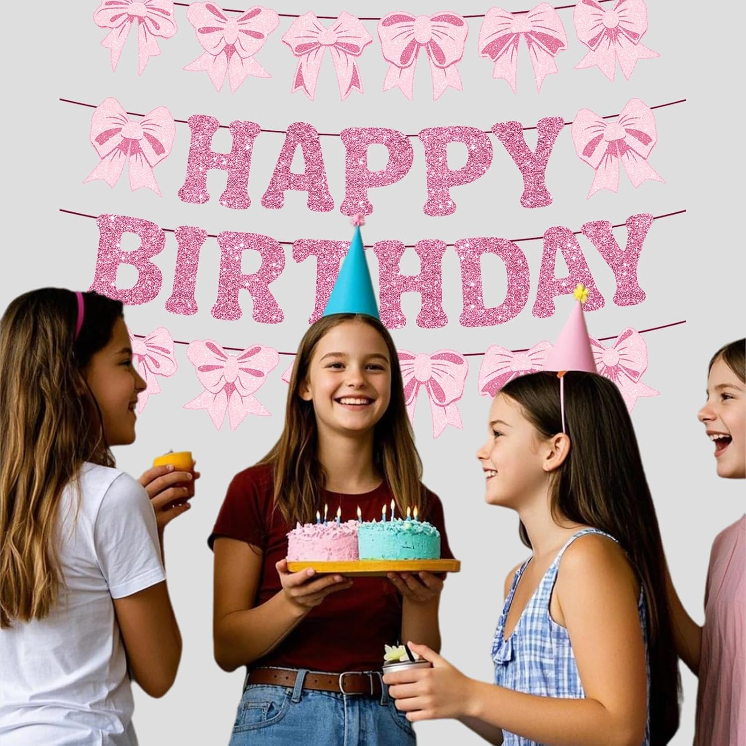 Hapurs Pink Bow Birthday Banner, Garlands, Paper, 16.4Ft, Party Decor, Bridal Shower Supplies image number 3