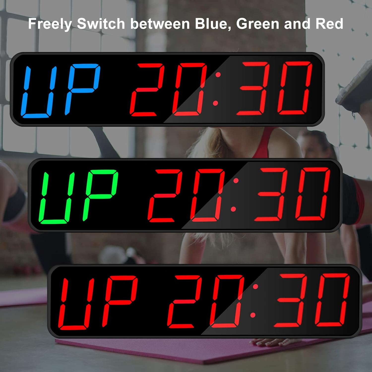 Gym Timer, Portable, Interval Timer with Rechargeable Battery and Built-In Magnet, Large LED Digital anti Vertigo Display, Upgraded Workout Clock for Home Gym Garage Fitness Boxing 1.5" image number 4