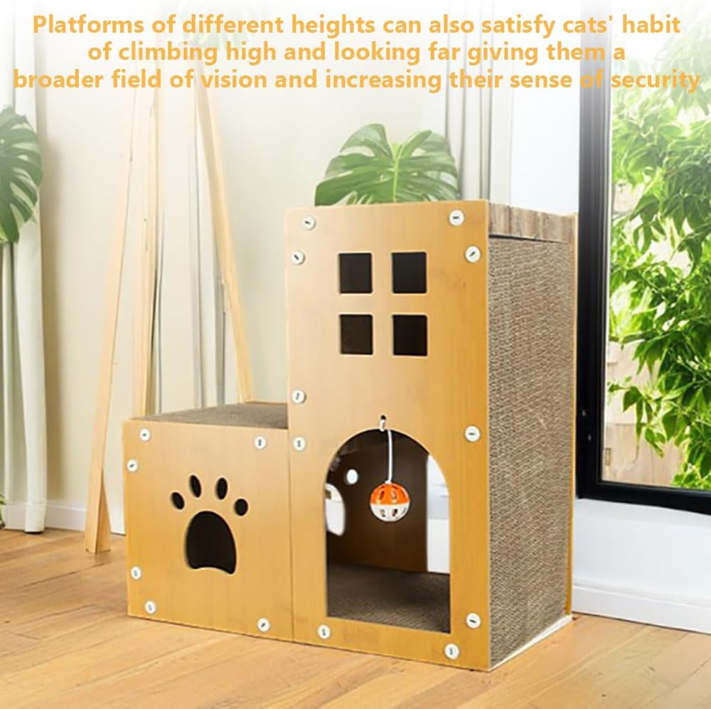 TOMVAES 2-In-1Cat Scratcher House, Pussy Scratching with Hanging Toy, Sturdy Moggy Room, Pussy Bed, for Cats of All Ages image number 6