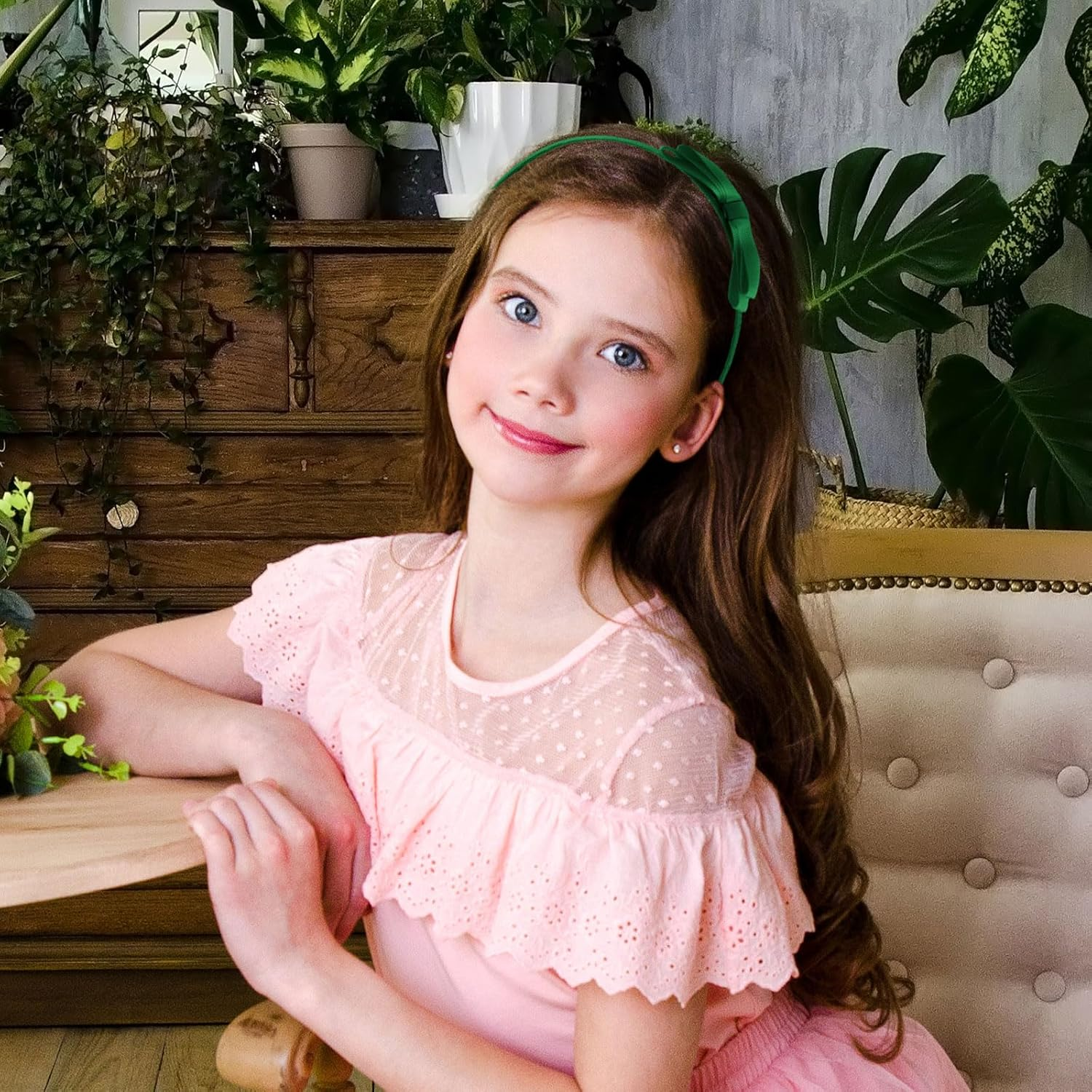 SSKHE 3 Pieces Green School Bows Headbands Alice Hairbands, Girls Uniform Ribbon Bow Set, Hair Accessories for Little Girl Toddlers Teens Birthday New Year Present image number 5