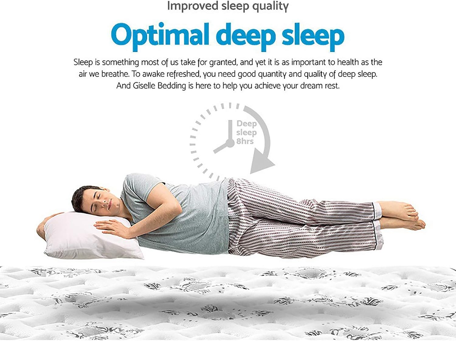 Giselle Bedding Queen Mattress Innerspring Foam 24Cm Thickness,Queen Size Bed Mattresseswith Breathable Pillow Top and Soft Quilting Top, 5Yrs Warranty, Medium Firm, White + Grey with Vacuum Packed image number 4