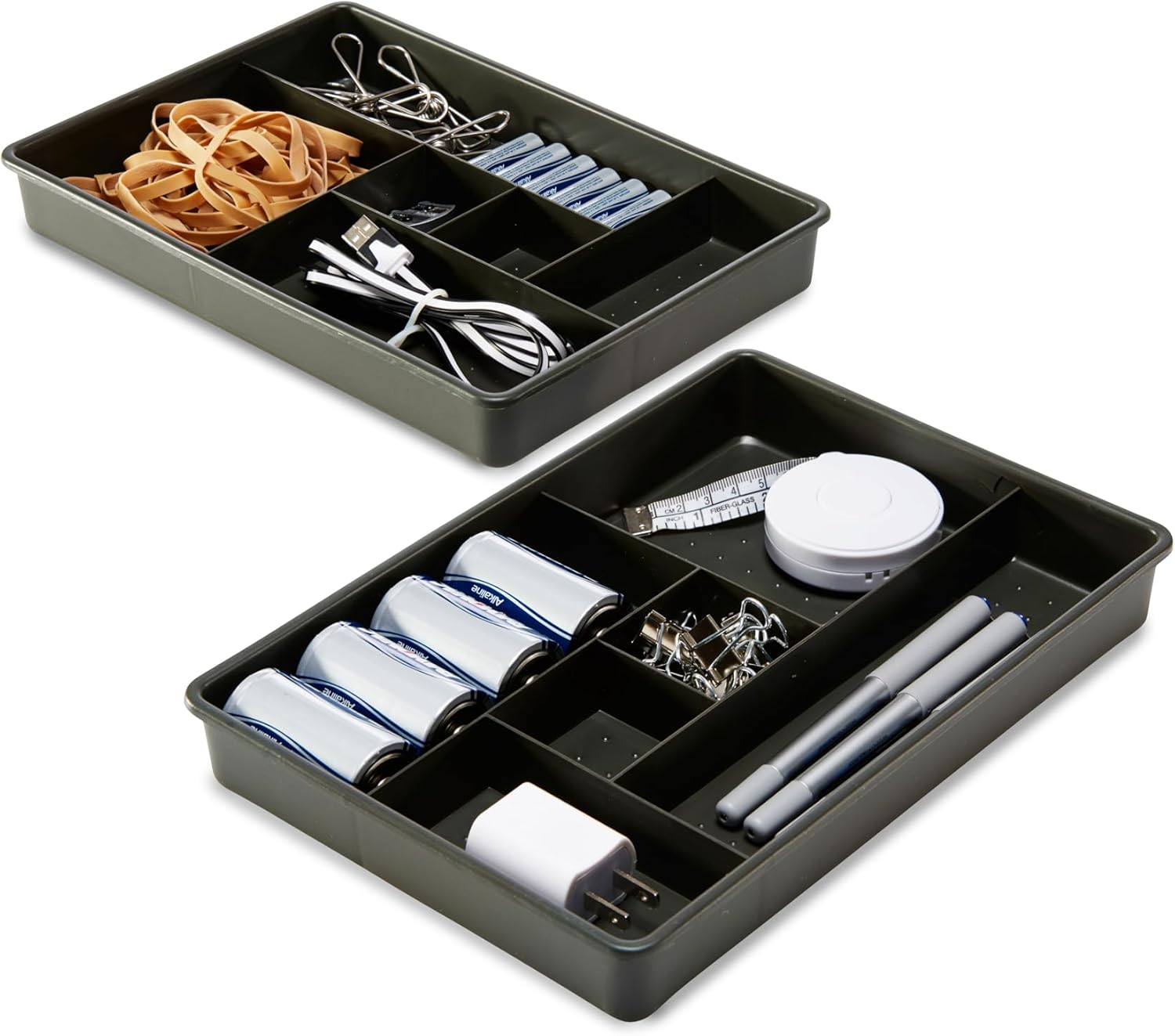 Madesmart Set of 2 Plastic 6-Compartment Drawer Organizer Gadget Trays, Multipurpose Storage Bins for Drawers, Granite, 10.75 X 7.5 X 2.6 Inches image number 5