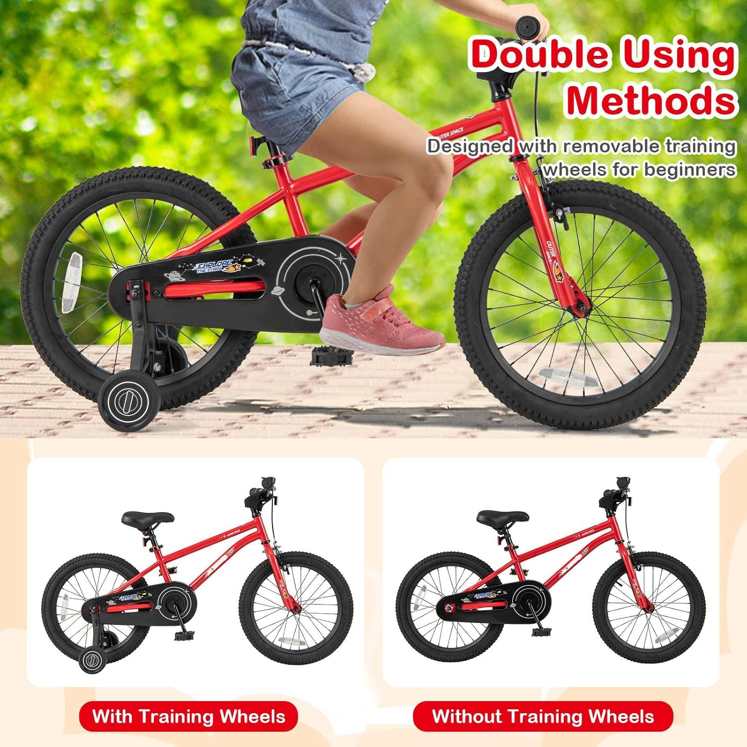 HONEY JOY 18" Kid&rsquo;S Bike for 4-8 Years Old, Sport Bicycle W/Adjustable Saddle & Anti-Slip Handlebar, Fully Enclosed Chain Guard, Handbrake & Coaster Brake, Removable Training Wheels image number 2