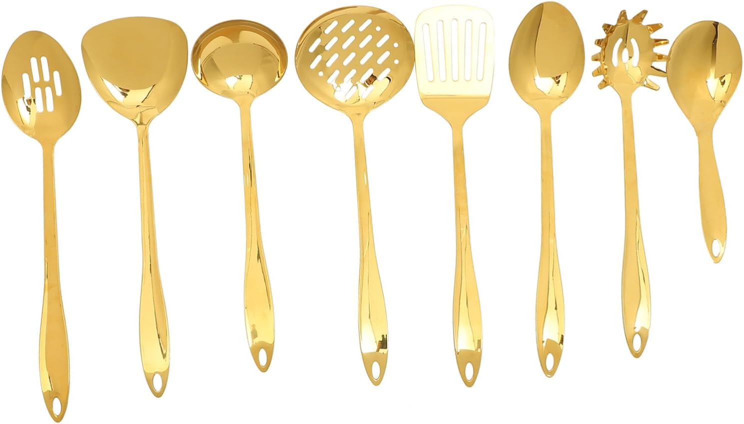 Stainless Steel Kitchen Utensil Set Gold Cooking Spatula and Scoop Kit Ergonomic Design Dishwasher Safe Tools for Stir-Frying and Braising image number 6