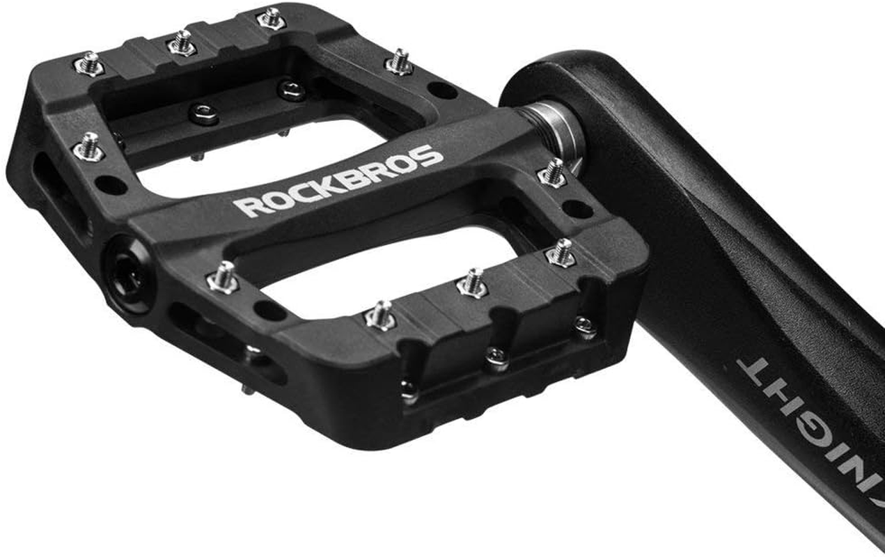 ROCKBROS Lightweight Mountain Bike Pedals Nylon Fiber Bicycle Platform Pedals for Road MTB 9/16" - Black image number 4