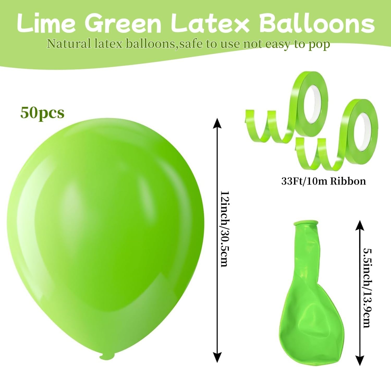 Lime Green Balloons 12 Inch, 50Pcs Party Balloons for Dinosaur Jungle Halloween Birthday Party Decorations image number 4