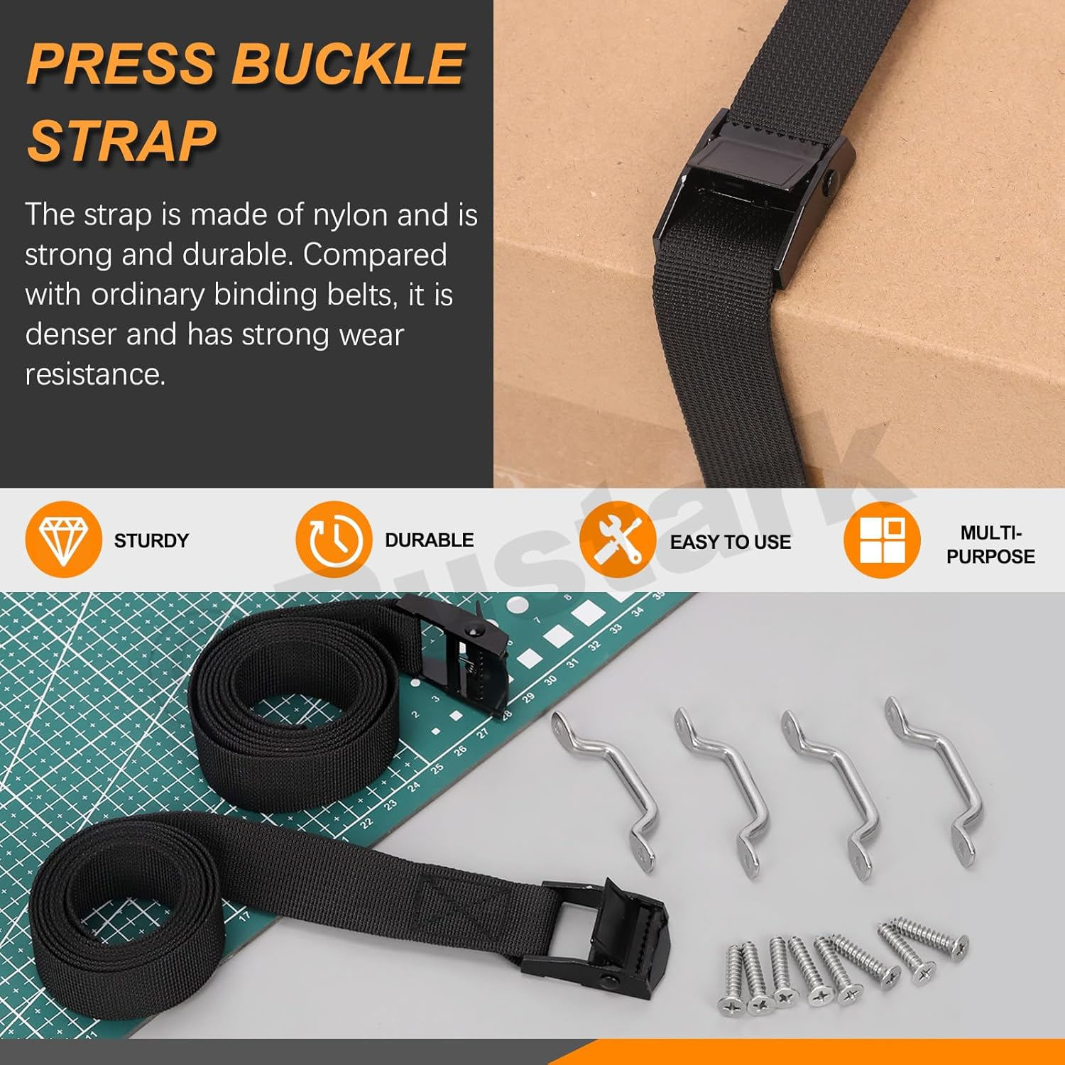 14Pcs 2 Sets Battery Tie down Strap Kit with Stainless Steel Cam Buckle, Stainless Steel Bracket and SS Screws for RV, Boat, SUV Battery Box Hold down Straps