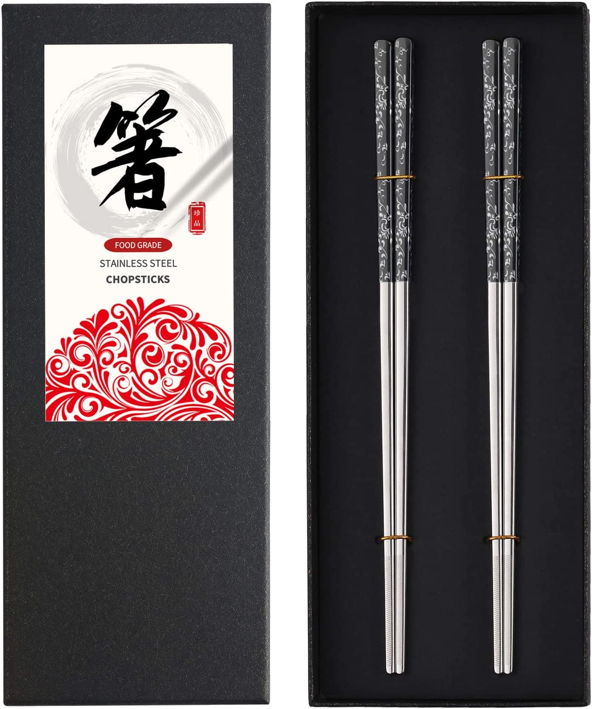 YOZOTI Stainless Steel Rainbow Color Chopsticks, Reusable Chopsticks , 5 Pairs Dishwasher Safe Metal Chopstick, Easy to Use, Square Lightweight Chop Sticks - Gift Set(Dazzling)