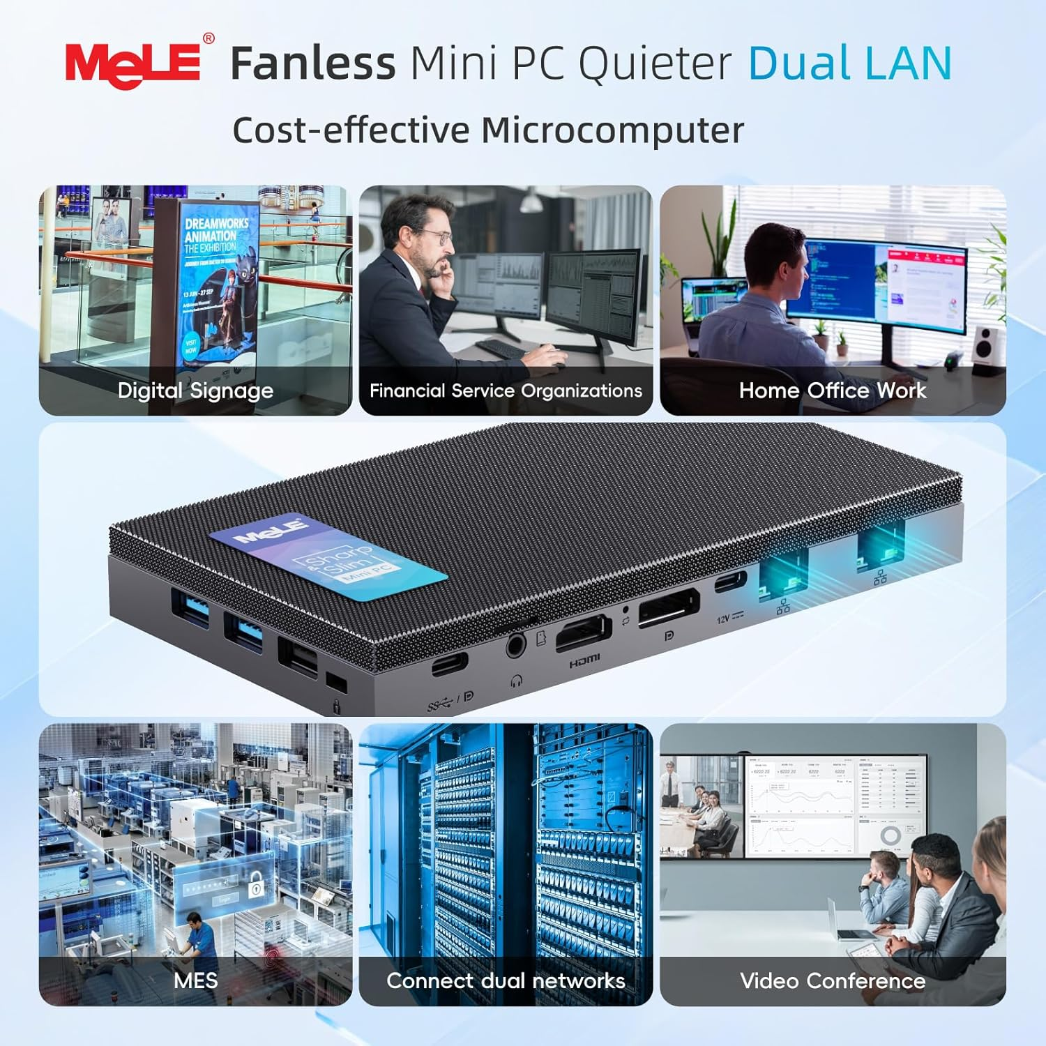 Mele Quieterdl Ultrathin Fanless N100 Mini PC Dual 2.5G LAN 4GB 128GB Micro PC Windows 11 Home HDMI 4K USB-C DP1.4 Triple Display 2.4/5Ghz Wifi BT5.1 Small Desktop Computer on Soft Router, NAS, Iot image number 5