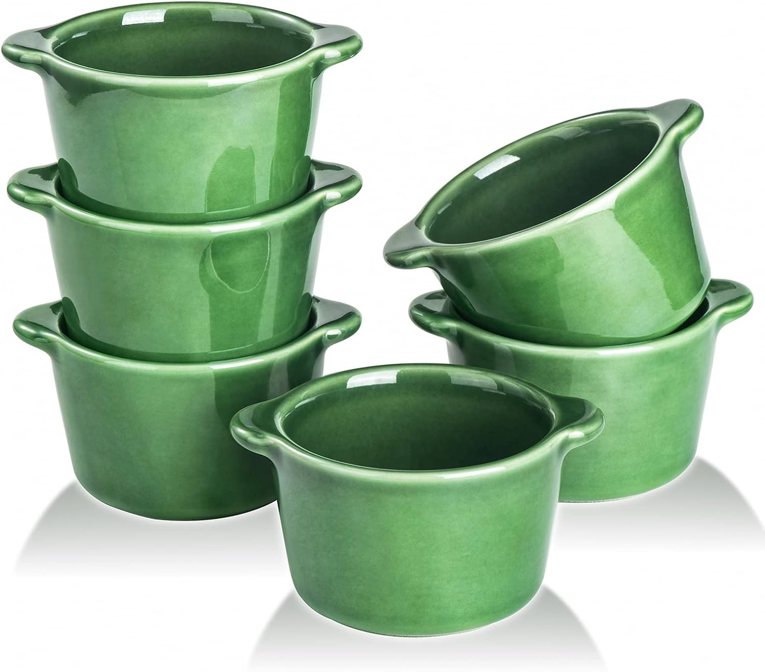 Creme Brulee Ramekins Ceramic Bowls - VICRAYS Mini Custard Cups 8 Oz Oven Safe Bowls Souffle Dishes for Baking Individual Casserole Dipping Sauce Pioneer Woman Bakeware Set of 6, Green image number 1